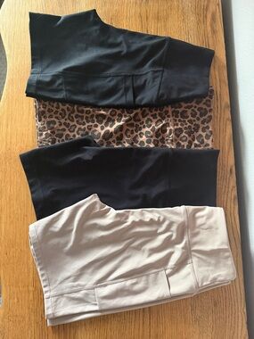4-Pack Athletic  biker shorts Set in Black, Leopard, and Beige